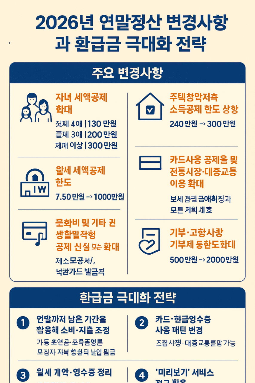 2026년 연말정산 완벽 가이드 | 변경사항 9가지와 환급금 극대화 전략