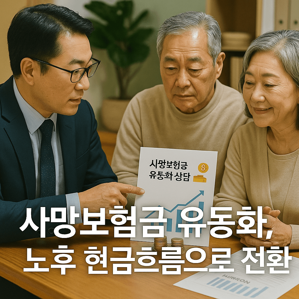 대체 텍스트: 사망보험금 유동화 신청 절차를 단계별로 설명한 다이어그램
