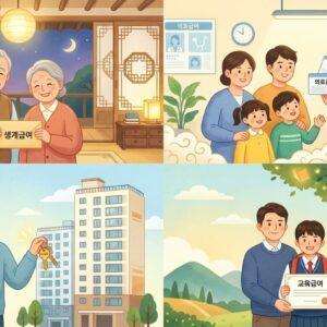 기초생활수급자 생계급여 의료급여 주거급여 교육급여 혜택을 받는 다양한 가구 모습