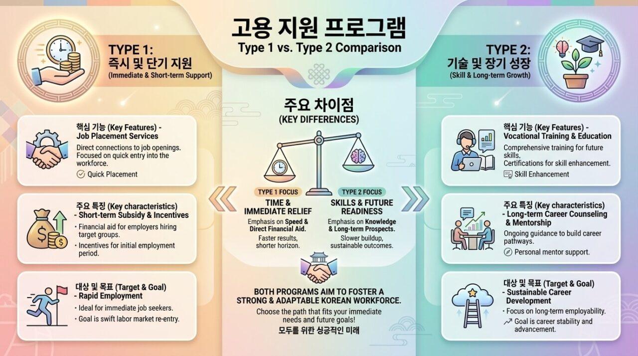  국민취업지원제도 1유형과 2유형 비교 인포그래픽