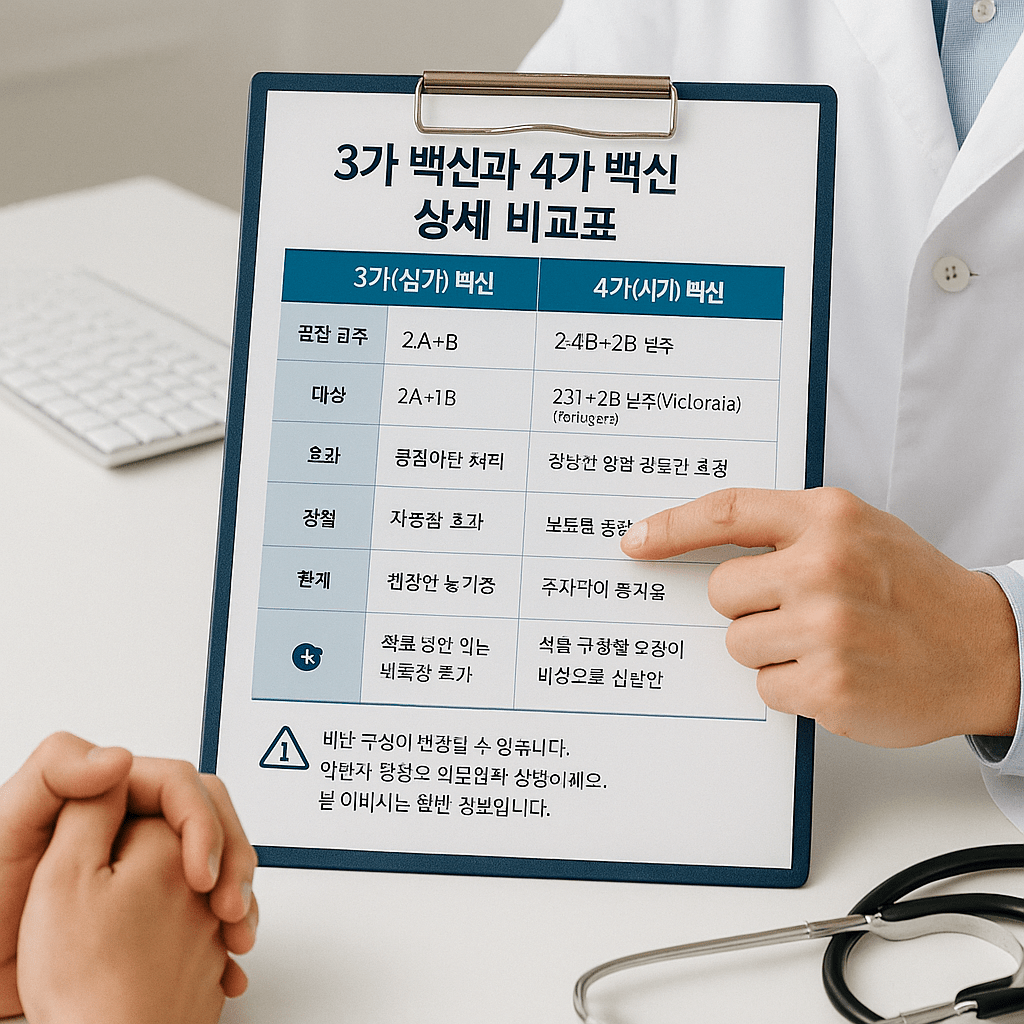 3가 백신과 4가 백신 상세 비교표 및 효과 차이 설명