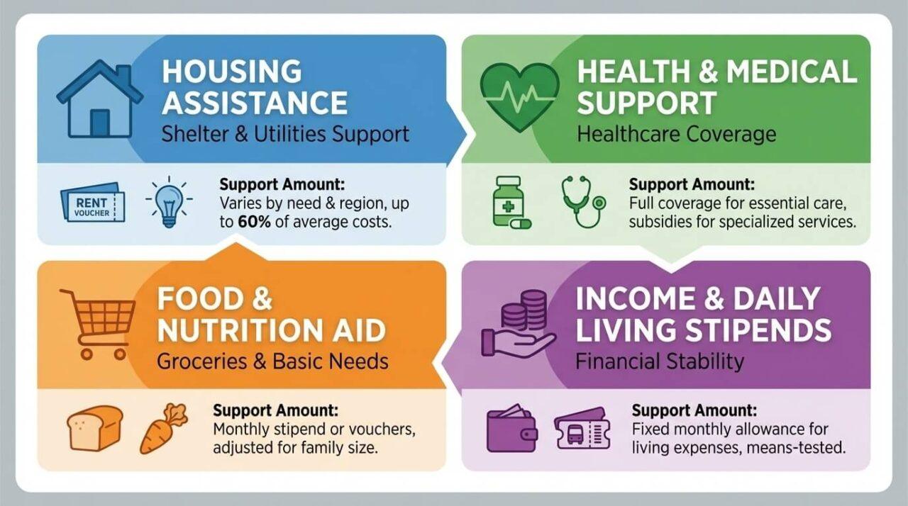 기초생활보장제도 4가지 급여 종류와 지원금액 인포그래픽