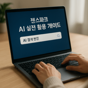 젠스파크 AI 실전 활용 가이드 메인 이미지, 노트북 화면에 젠스파크 인터페이스