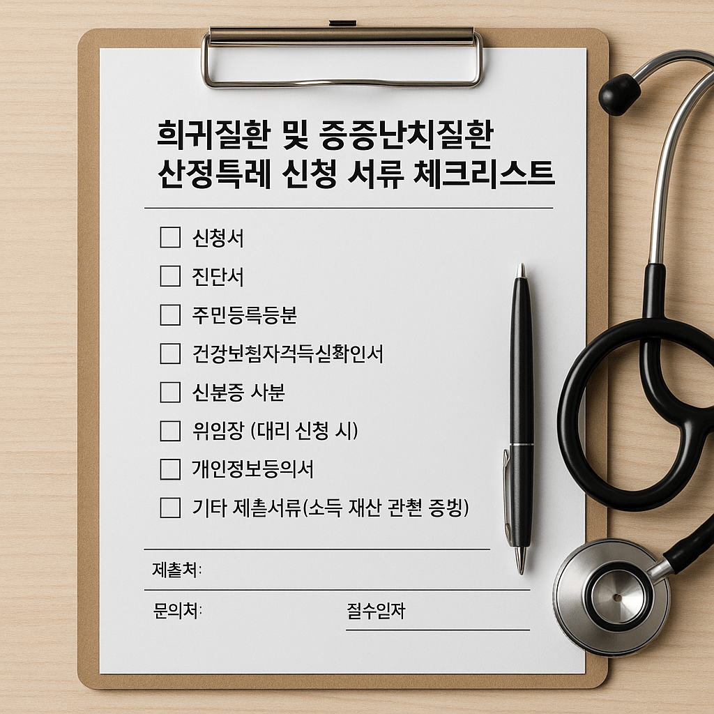 희귀질환 및 중증난치질환 산정특례 신청 서류 체크리스트