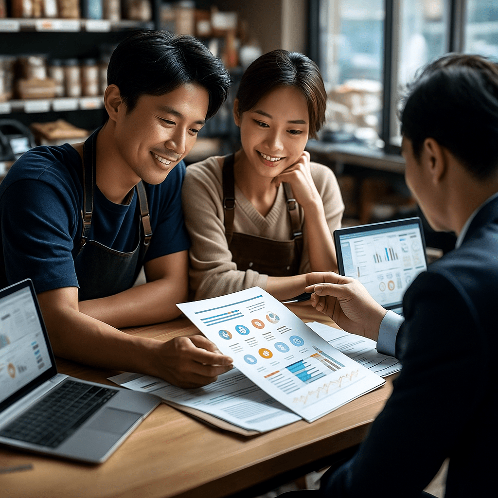 소상공인 지원금 메인 이미지, 가게 운영하는 사장님과 지원금 안내