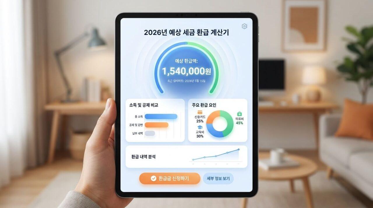 2026년 연말정산 환급금 계산기 사용 화면과 예상 환급액