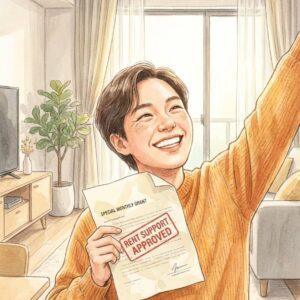 청년월세 특별지원 승인 통지를 받고 기뻐하는 청년