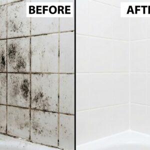 욕실 타일 곰팡이 제거 전후 비교 이미지 - 검은색 곰팡이가 제거된 깨끗한 욕실 타일