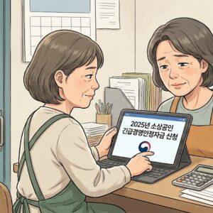 2025년 긴급경영안정자금 신청하는 소상공인 일러스트