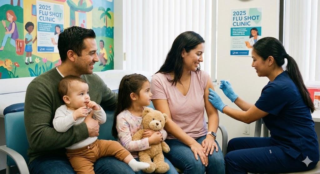 독감 예방접종을 받는 가족의 모습