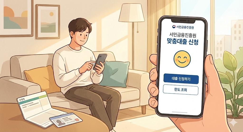 스마트폰으로 정부지원대출 신청하는 모습