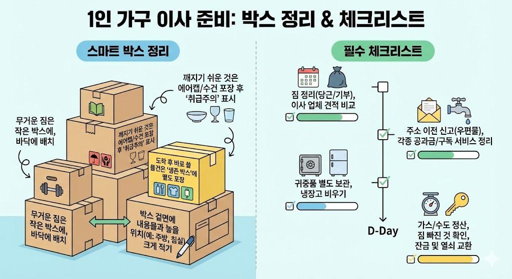 1인가구 이사 준비 체크리스트: 이사 전·당일·후까지 완벽 정리 (2025년 최신)
