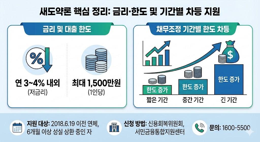 새도약론 금리·한도 비교 - 채무조정 기간별 차등 지원
