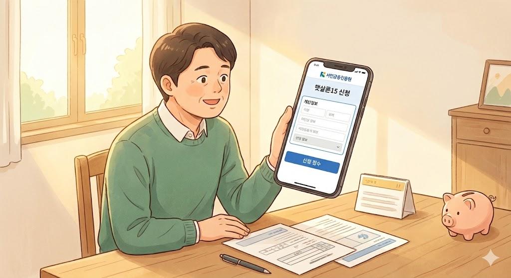 햇살론15 저신용자 대출을 신청하는 모습