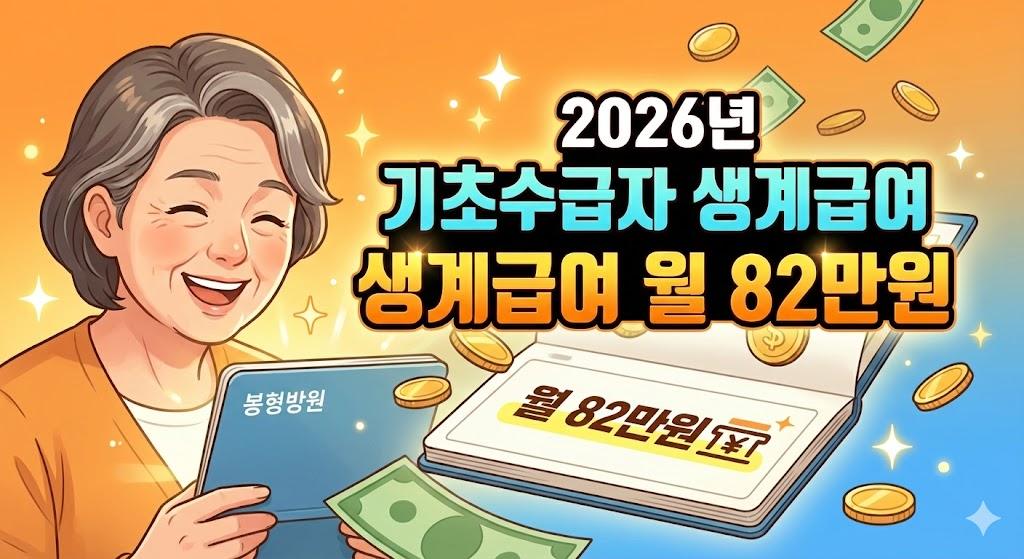 2026년 기초수급자 생계급여 월 82만원으로 인상된 모습을 나타낸 썸네일 이미지