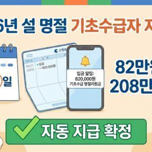 2026년 설 명절 기초수급자 생계급여 2월 13일 조기 지급 82만원~208만원