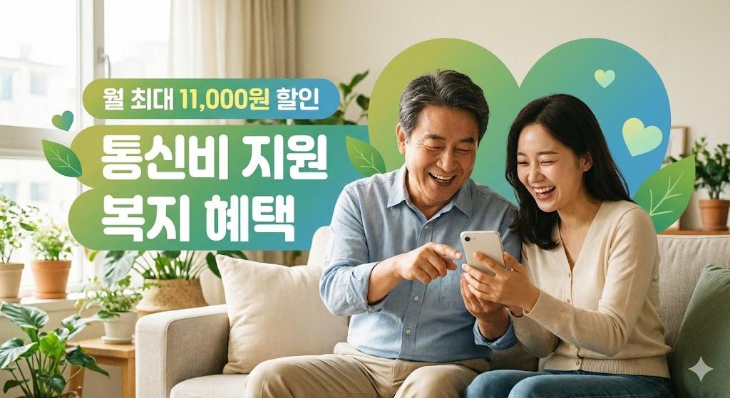 통신비 지원으로 휴대폰비를 절약하는 가족의 모습