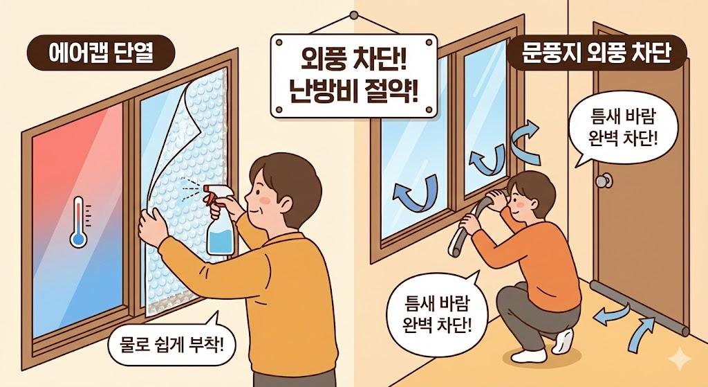 에어캡과 문풍지로 외풍을 차단하는 단열 방법 안내