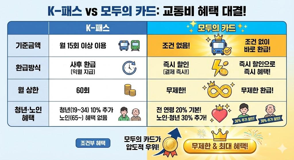 K-패스와 모두의 카드 환급 혜택 비교표