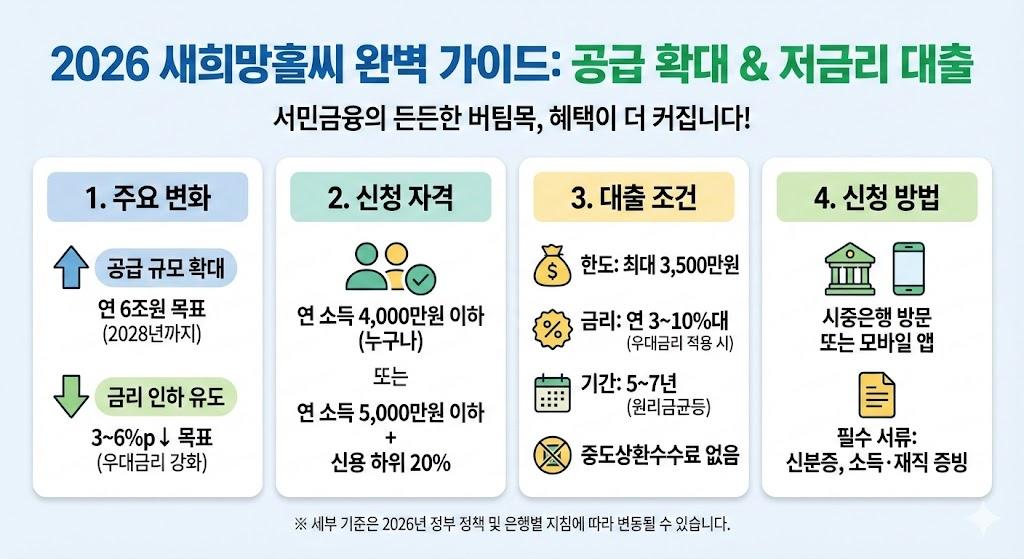 2026년 새희망홀씨 공급 50% 확대 및 저금리 대출 신청 완벽 가이드