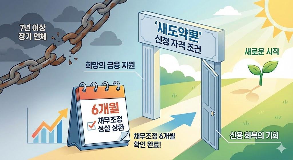 자동 임새도약론 신청 자격조건 7년 이상 장기연체 채무조정 6개월 확인시글 관련 이미지