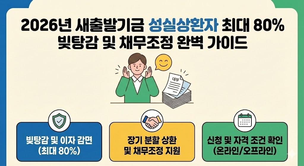 새출발기금 성실상환자 2026: 최대 80% 감면, 연체 7년 미만도 특별채무조정 신청 가능