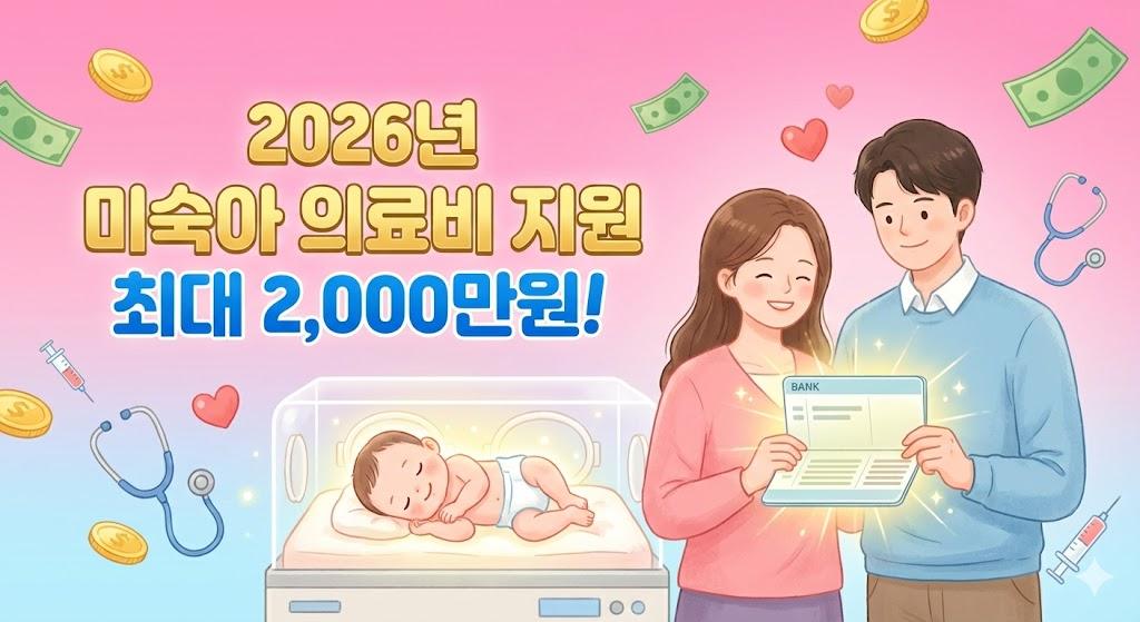 2026년 미숙아 의료비 지원 최대 2000만원 정책을 나타낸 신생아중환자실과 행복한 부모의 썸네일 이미지