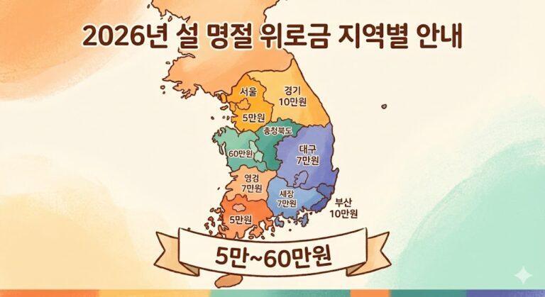 2026년 설 명절 위로금 지역별 차이: 5만원부터 60만원까지 지역별로 다른 혜택