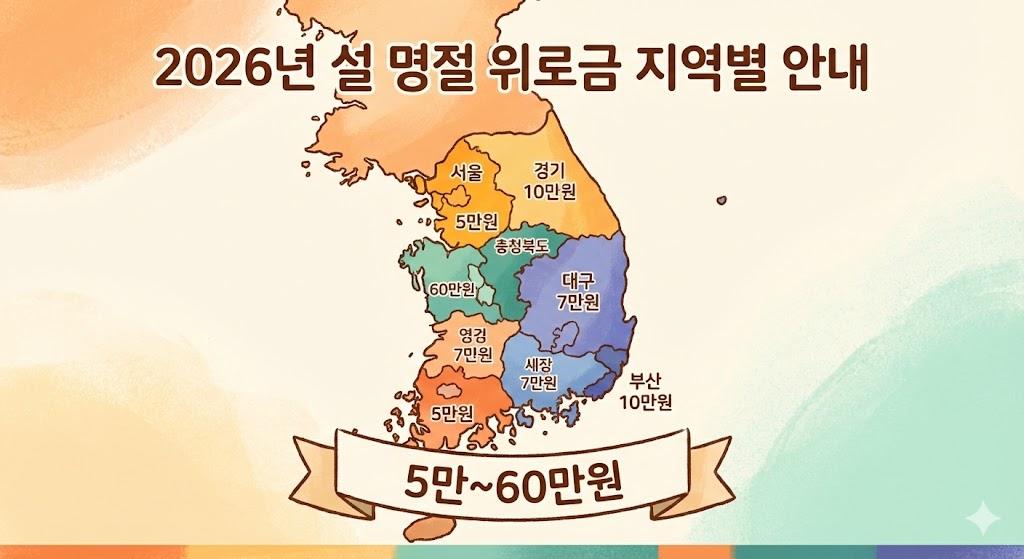 2026년 설 명절 위로금 지역별 차이: 5만원부터 60만원까지 지역별로 다른 혜택