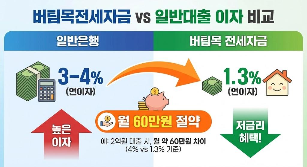 청년전용 버팀목전세자금의 저금리(1.3%)와 일반 대출 금리 비교
