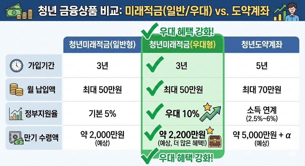 청년미래적금과 청년도약계좌 상품 비교 테이블