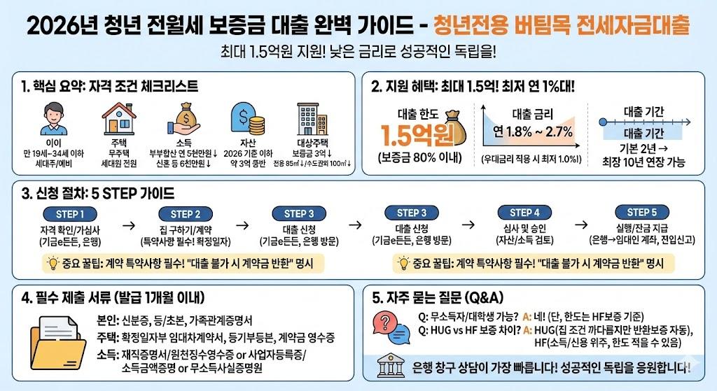 2026년 청년 전월세 보증금 대출 완벽 가이드 - 최대 1.5억원 낮은 금리