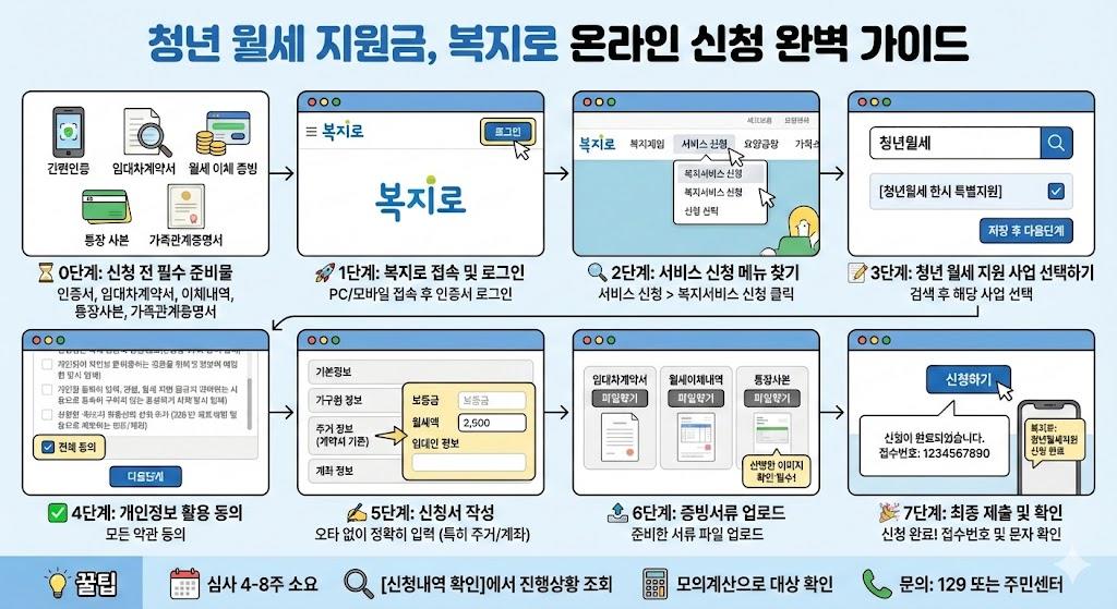 청년 월세 지원금 신청 절차 - 복지로 온라인 신청 방법 단계별 안내