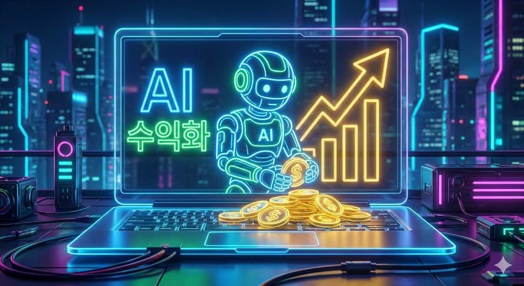 AI 수익화 방법으로 온라인 부업 수익 창출하는 미래형 이미지
