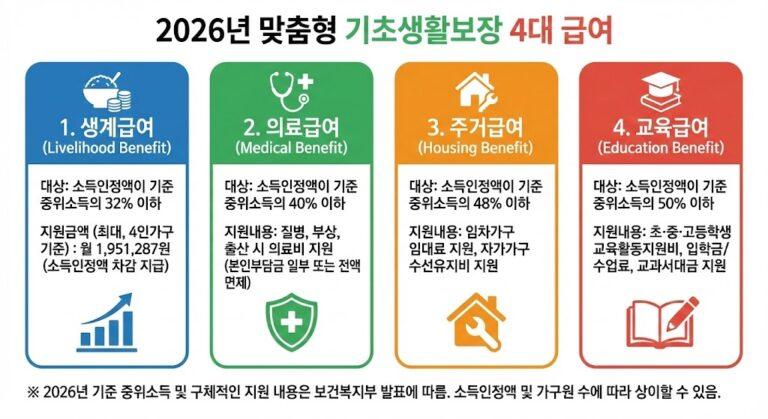 맞춤형 기초생활보장 4가지 급여 종류 및 특징