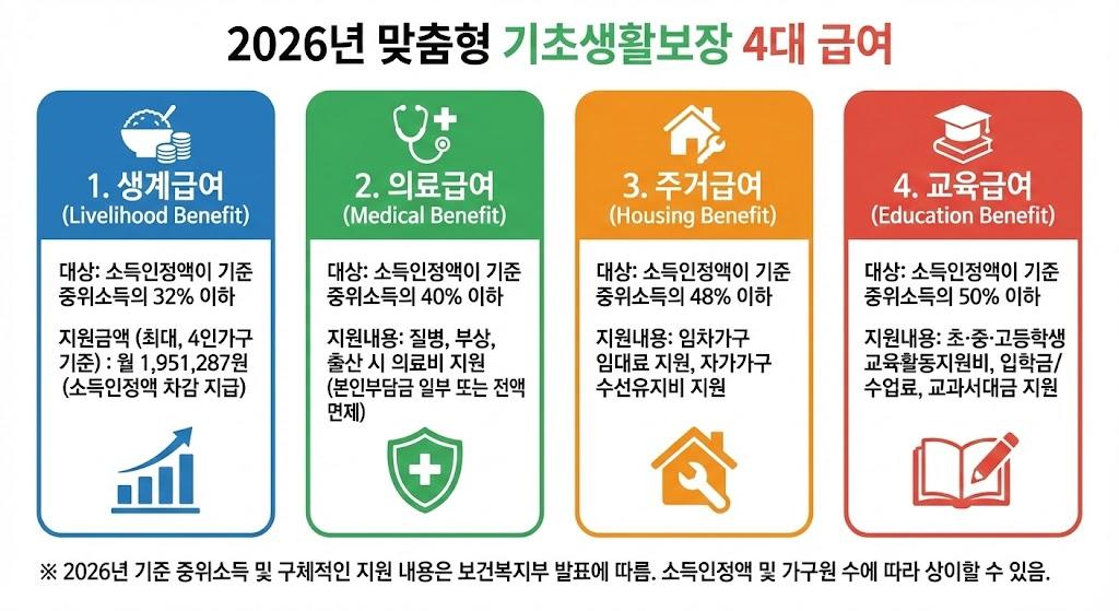 맞춤형 기초생활보장 4가지 급여 종류 및 특징