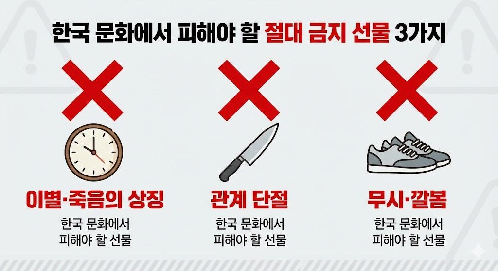 설날 선물 금지 목록 - 시계, 칼, 신발 3가지 절대 금지 선물