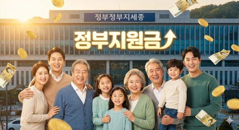 2026년 정부지원금으로 경제적 어려움을 극복하는 행복한 가족 이미지