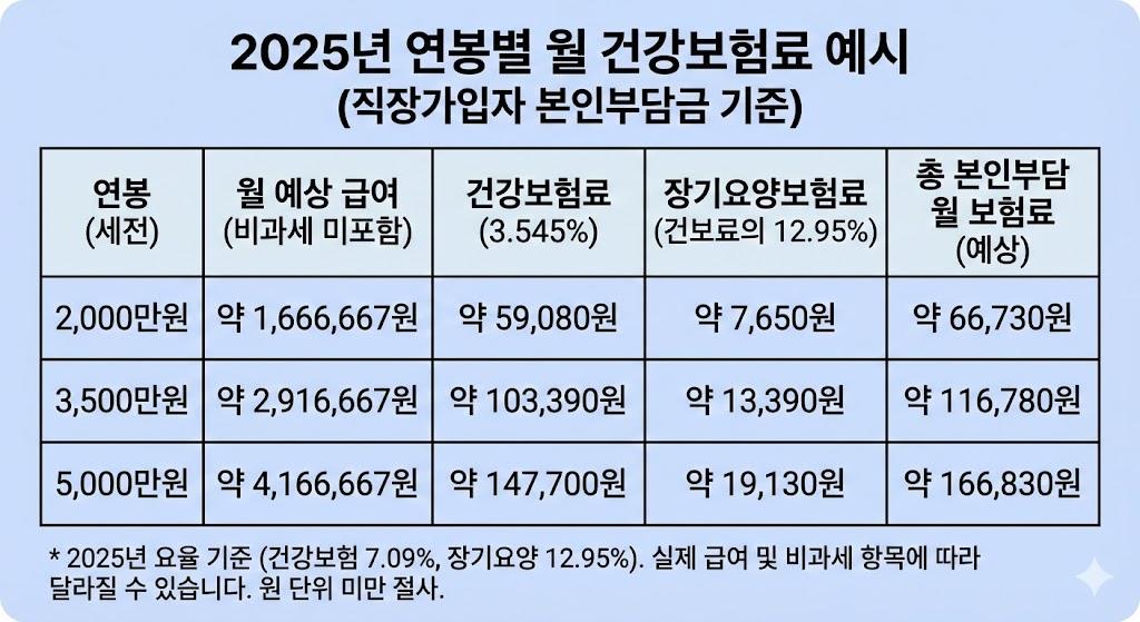연봉별 월급 건강보험료 계산 예시