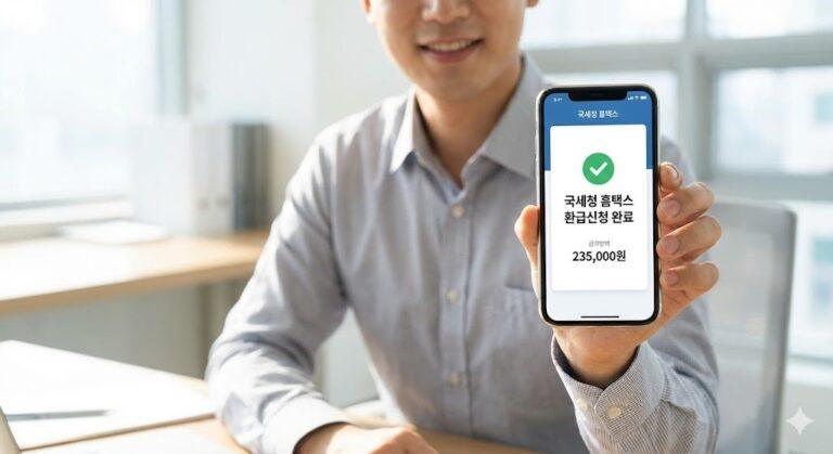 홈택스 앱에서 연말정산 환급금을 조회하는 모습