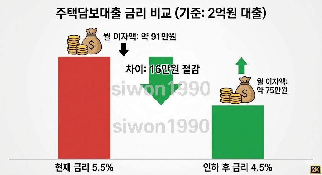 주택담보대출 금리 인하 전후 비교, 월 절감액 시각화 차트