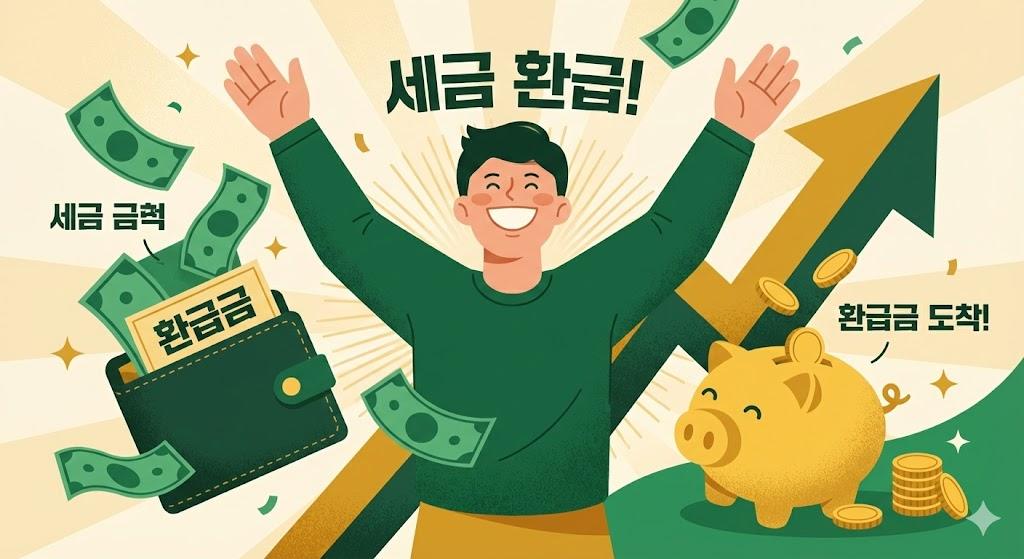 환급금을 받고 기뻐하는 직장인의 모습