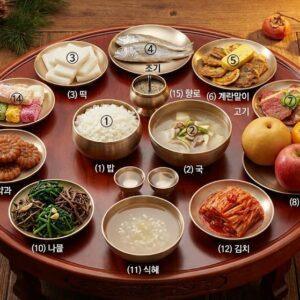 설날 차례상 필수 음식 15가지 - 밥, 국, 나물, 고기, 생선, 과일, 떡, 전, 계란말이, 술 등 전체 구성