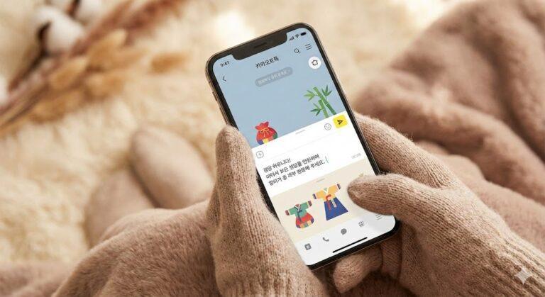 스마트폰에서 설명절 메시지 작성하는 모습