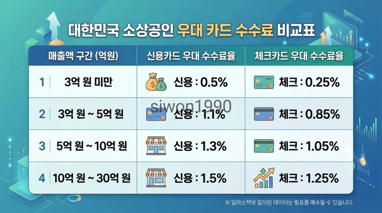 소상공인 카드수수료 환급 매출구간별 우대수수료율 비교표