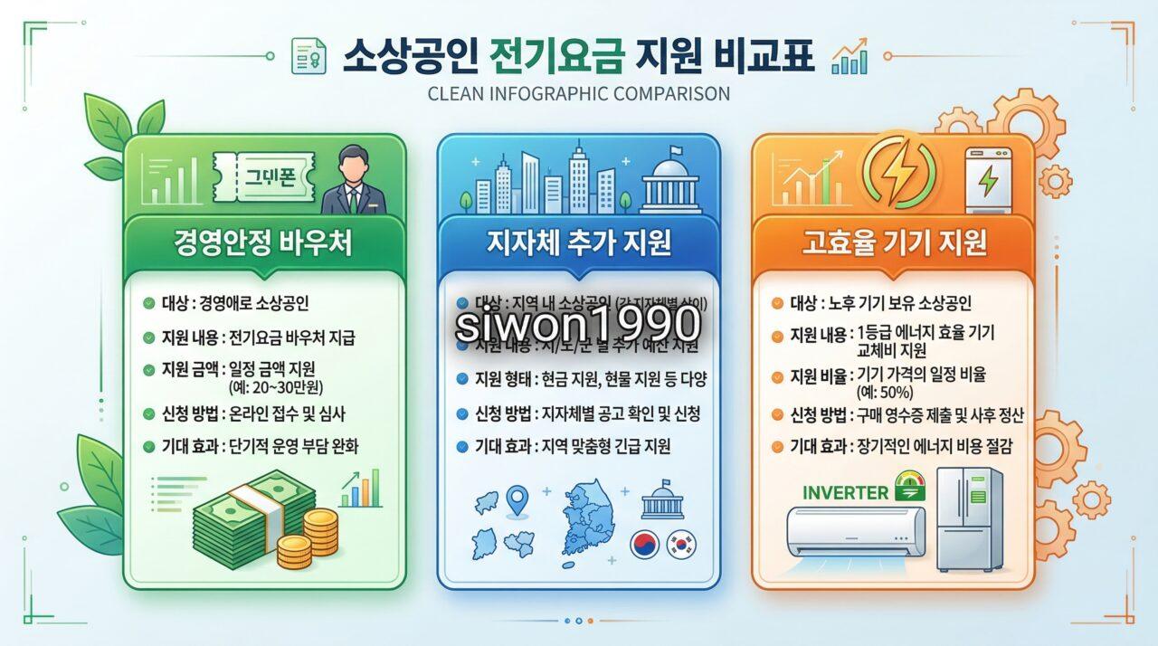 소상공인 전기요금 지원 3가지 제도 비교 인포그래픽