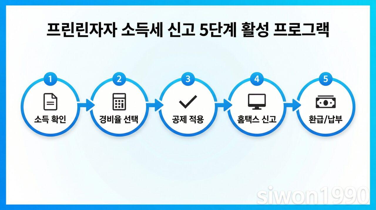 프리랜서 종합소득세 신고 절차 5단계 프로세스 플로우차트