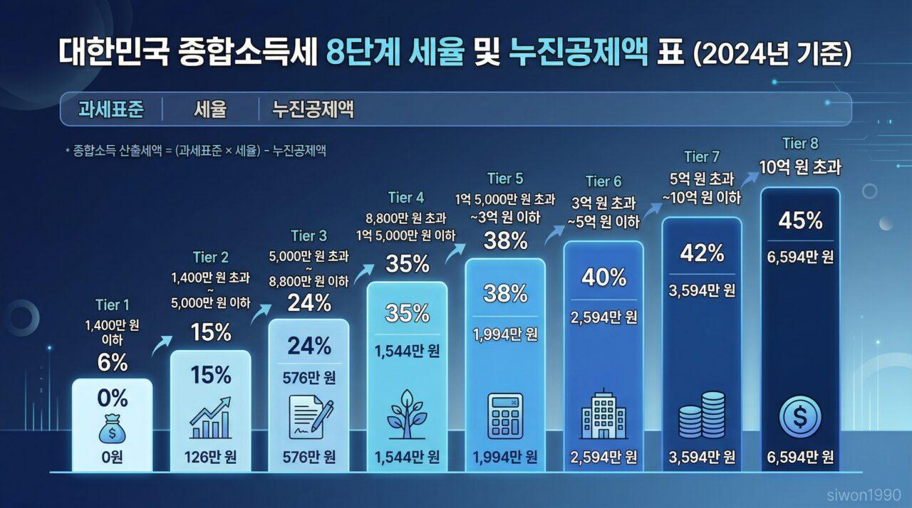 프리랜서 종합소득세 세율 과세표준 구간별 세율표 인포그래픽