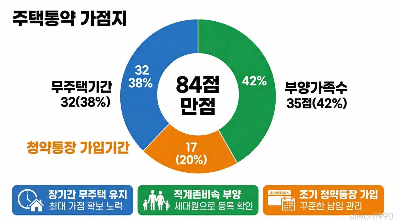 주택청약 1순위 조건 가점제 배점표 84점 만점 차트