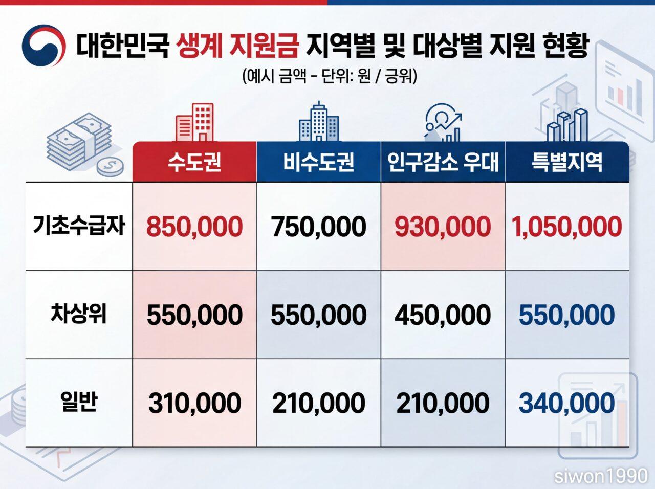 2026 민생지원금 대상별 지역별 차등 지급 금액표